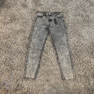 Tractr Grey Acid Wash Diane Mid Rise Jeans